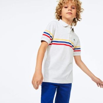 Lacoste Tricolor Striped Cotton Petit Piqué Polo Dětské - Polo Šedé / Červené / Blankyt / Žluté | CZ